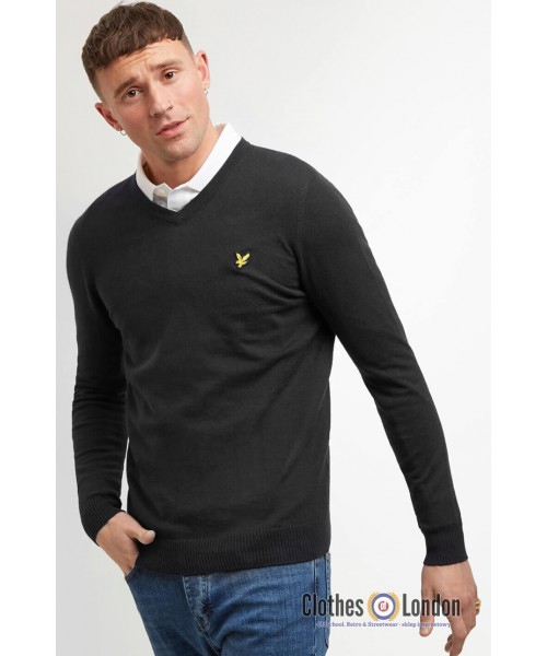 Sweter z wełny Merino V-neck (serek) LYLE & SCOTT Czarny